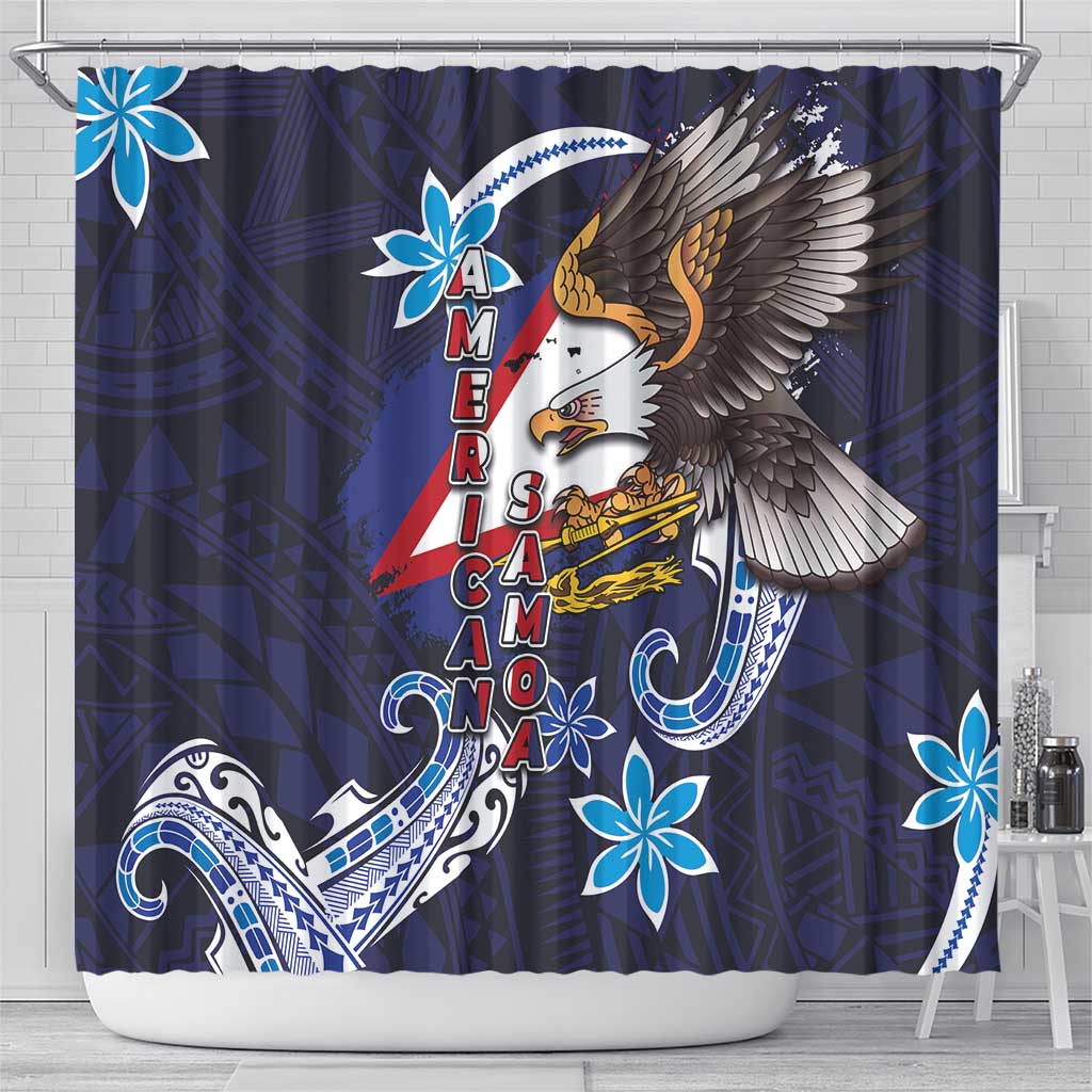 American Samoa Flag Day Shower Curtain Bald Eagle with Uatogi and Fue - Polynesian and Floral Tribal Tattoo LT03 - Polynesian Pride