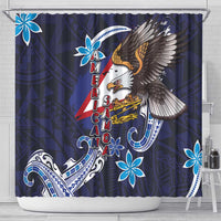 American Samoa Flag Day Shower Curtain Bald Eagle with Uatogi and Fue - Polynesian and Floral Tribal Tattoo LT03 - Polynesian Pride