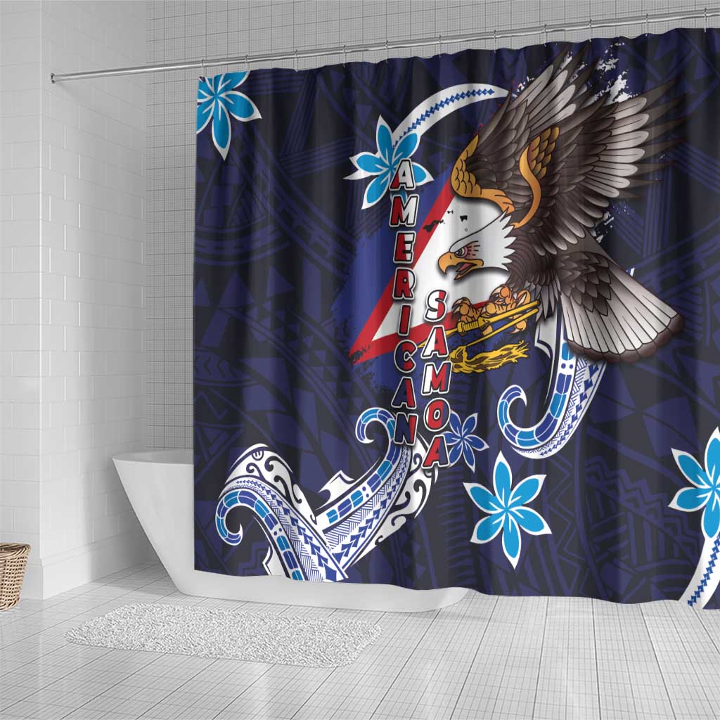 American Samoa Flag Day Shower Curtain Bald Eagle with Uatogi and Fue - Polynesian and Floral Tribal Tattoo LT03 - Polynesian Pride