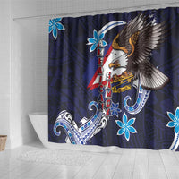 American Samoa Flag Day Shower Curtain Bald Eagle with Uatogi and Fue - Polynesian and Floral Tribal Tattoo LT03 - Polynesian Pride