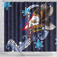 American Samoa Flag Day Shower Curtain Bald Eagle with Uatogi and Fue - Polynesian and Floral Tribal Tattoo LT03 - Polynesian Pride