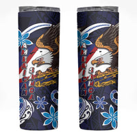 American Samoa Flag Day Skinny Tumbler Bald Eagle with Uatogi and Fue - Polynesian and Floral Tribal Tattoo LT03 Navy - Polynesian Pride