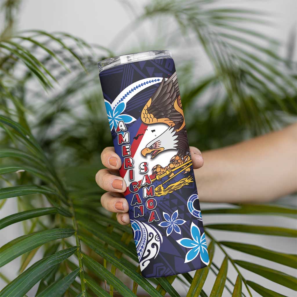 American Samoa Flag Day Skinny Tumbler Bald Eagle with Uatogi and Fue - Polynesian and Floral Tribal Tattoo LT03 - Polynesian Pride