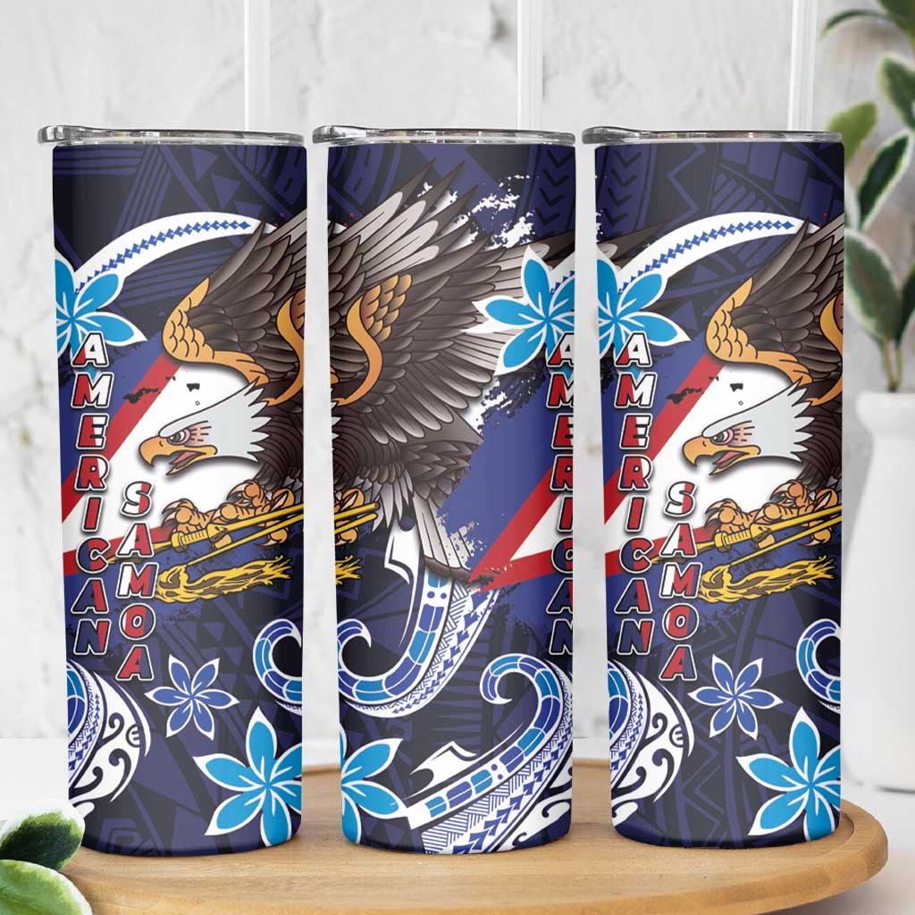 American Samoa Flag Day Skinny Tumbler Bald Eagle with Uatogi and Fue - Polynesian and Floral Tribal Tattoo LT03 - Polynesian Pride