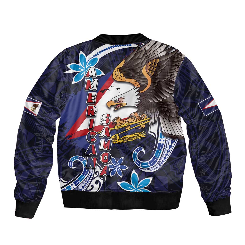 American Samoa Flag Day Sleeve Zip Bomber Jacket Bald Eagle with Uatogi and Fue - Polynesian and Floral Tribal Tattoo LT03 - Polynesian Pride