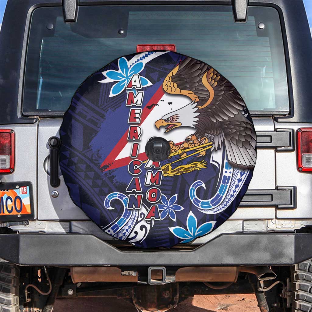 American Samoa Flag Day Spare Tire Cover Bald Eagle with Uatogi and Fue - Polynesian and Floral Tribal Tattoo LT03 Navy - Polynesian Pride
