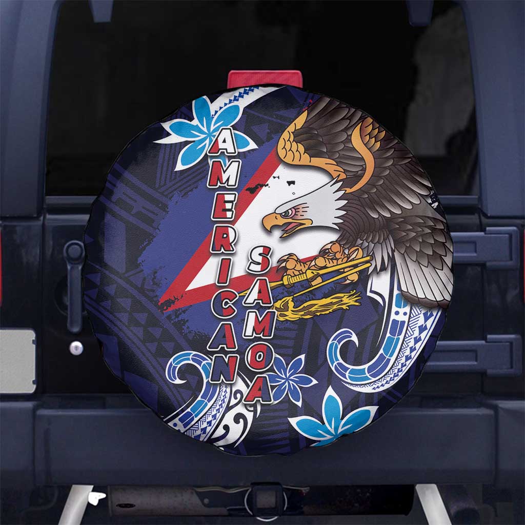 American Samoa Flag Day Spare Tire Cover Bald Eagle with Uatogi and Fue - Polynesian and Floral Tribal Tattoo LT03 No hole Navy - Polynesian Pride