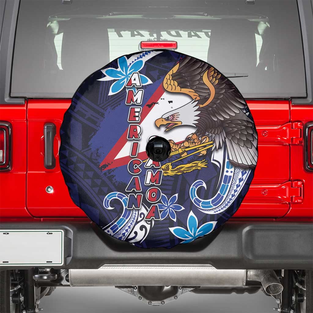 American Samoa Flag Day Spare Tire Cover Bald Eagle with Uatogi and Fue - Polynesian and Floral Tribal Tattoo LT03 - Polynesian Pride