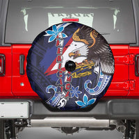 American Samoa Flag Day Spare Tire Cover Bald Eagle with Uatogi and Fue - Polynesian and Floral Tribal Tattoo LT03 - Polynesian Pride