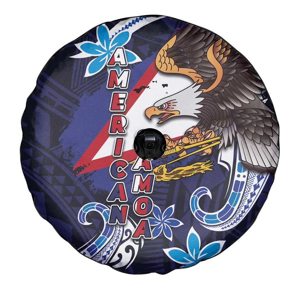 American Samoa Flag Day Spare Tire Cover Bald Eagle with Uatogi and Fue - Polynesian and Floral Tribal Tattoo LT03 - Polynesian Pride