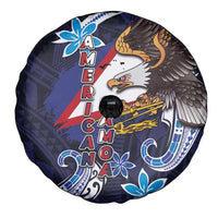 American Samoa Flag Day Spare Tire Cover Bald Eagle with Uatogi and Fue - Polynesian and Floral Tribal Tattoo LT03 - Polynesian Pride