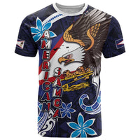American Samoa Flag Day T Shirt Bald Eagle with Uatogi and Fue - Polynesian and Floral Tribal Tattoo LT03 Navy - Polynesian Pride