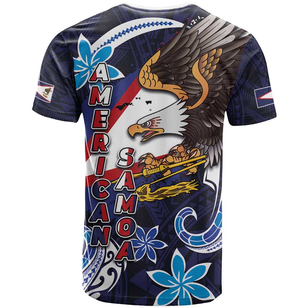 American Samoa Flag Day T Shirt Bald Eagle with Uatogi and Fue - Polynesian and Floral Tribal Tattoo LT03 - Polynesian Pride
