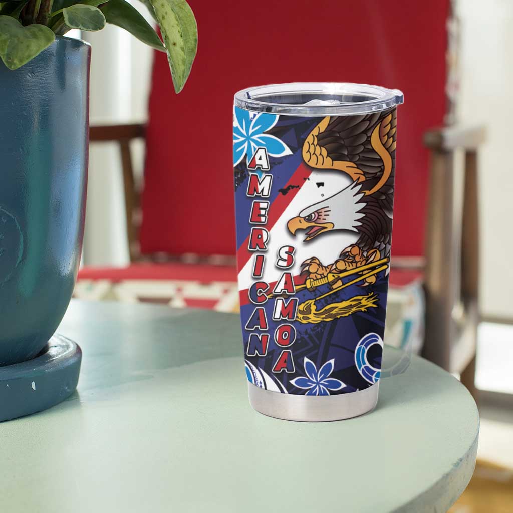 American Samoa Flag Day Tumbler Cup Bald Eagle with Uatogi and Fue - Polynesian and Floral Tribal Tattoo LT03 - Polynesian Pride