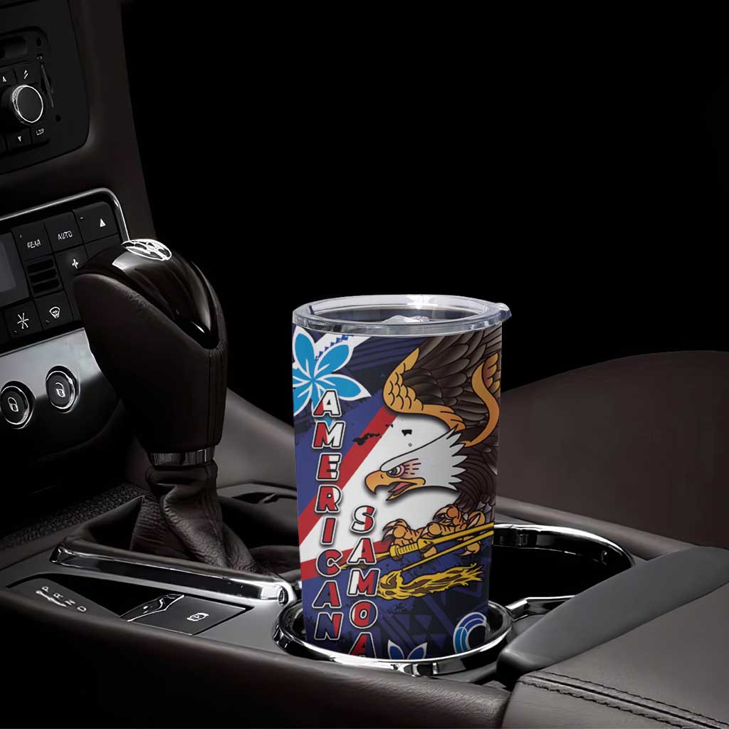 American Samoa Flag Day Tumbler Cup Bald Eagle with Uatogi and Fue - Polynesian and Floral Tribal Tattoo LT03 - Polynesian Pride