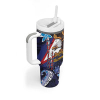 American Samoa Flag Day Tumbler With Handle Bald Eagle with Uatogi and Fue - Polynesian and Floral Tribal Tattoo LT03 - Polynesian Pride