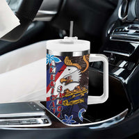 American Samoa Flag Day Tumbler With Handle Bald Eagle with Uatogi and Fue - Polynesian and Floral Tribal Tattoo LT03 - Polynesian Pride