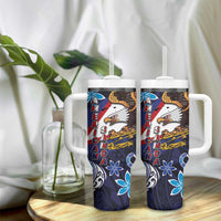 American Samoa Flag Day Tumbler With Handle Bald Eagle with Uatogi and Fue - Polynesian and Floral Tribal Tattoo LT03 - Polynesian Pride