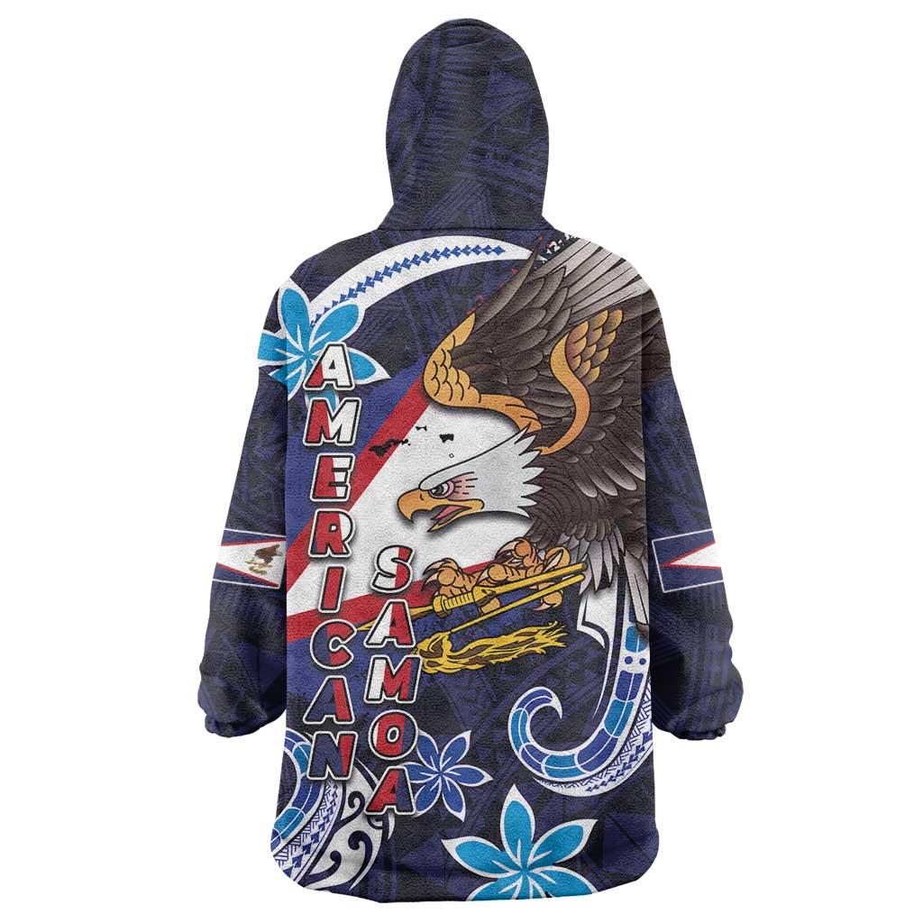 American Samoa Flag Day Wearable Blanket Hoodie Bald Eagle with Uatogi and Fue - Polynesian and Floral Tribal Tattoo LT03 - Polynesian Pride