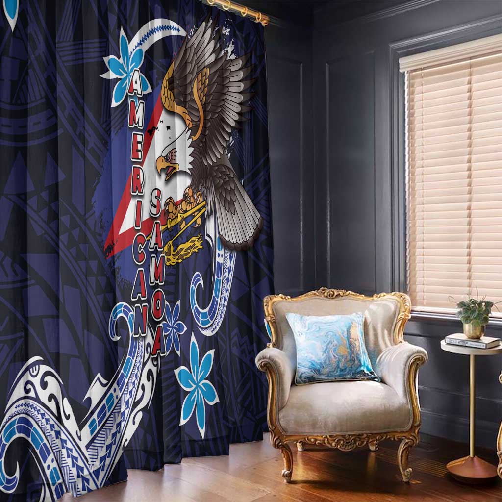 American Samoa Flag Day Window Curtain Bald Eagle with Uatogi and Fue - Polynesian and Floral Tribal Tattoo LT03 - Polynesian Pride