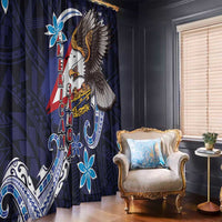 American Samoa Flag Day Window Curtain Bald Eagle with Uatogi and Fue - Polynesian and Floral Tribal Tattoo LT03 - Polynesian Pride