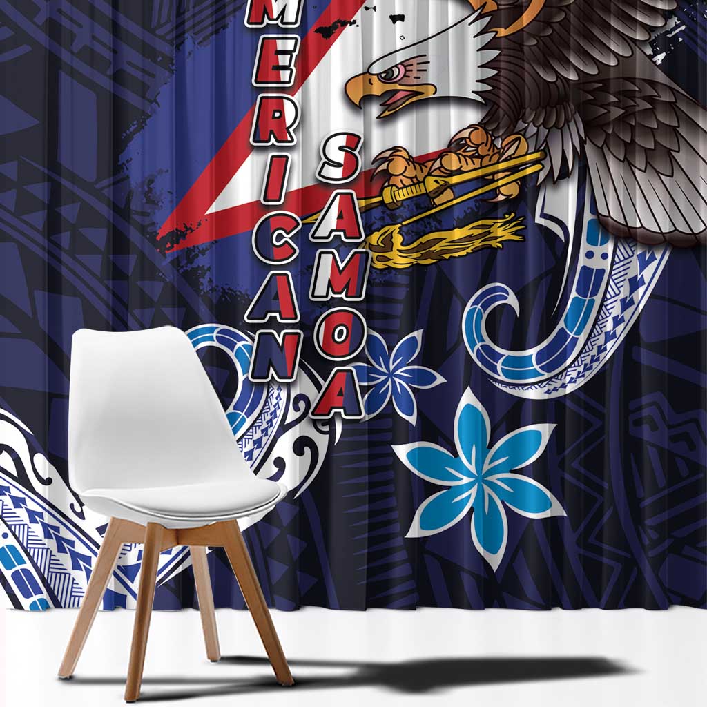 American Samoa Flag Day Window Curtain Bald Eagle with Uatogi and Fue - Polynesian and Floral Tribal Tattoo LT03 - Polynesian Pride