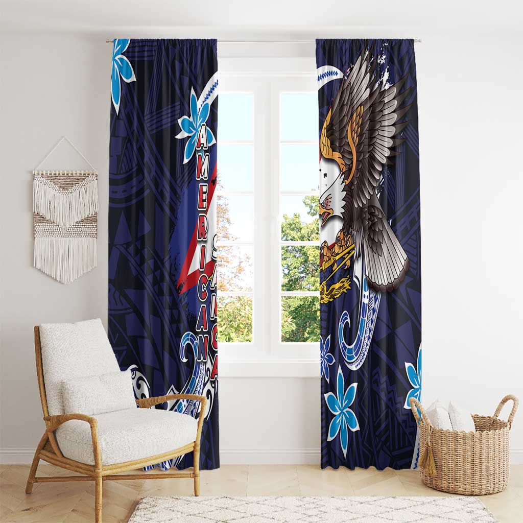 American Samoa Flag Day Window Curtain Bald Eagle with Uatogi and Fue - Polynesian and Floral Tribal Tattoo LT03 - Polynesian Pride