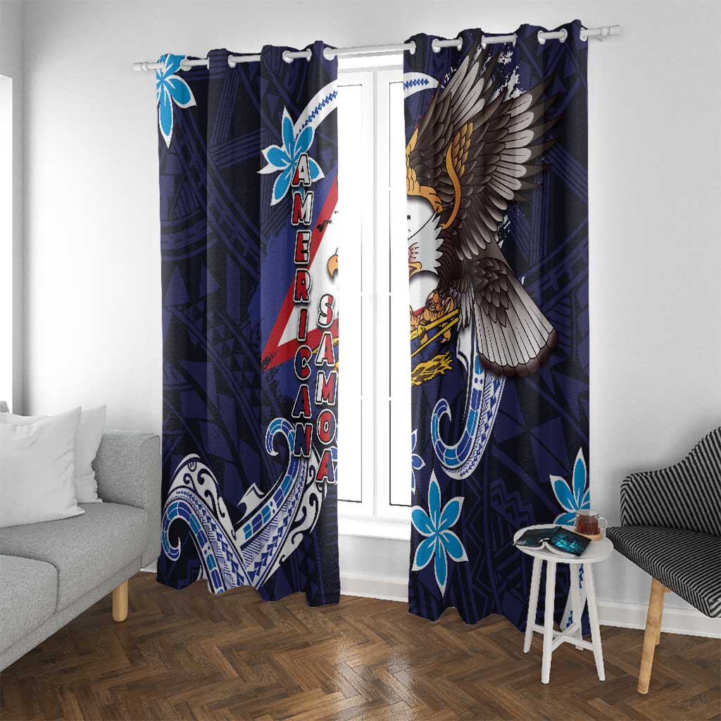 American Samoa Flag Day Window Curtain Bald Eagle with Uatogi and Fue - Polynesian and Floral Tribal Tattoo LT03 With Grommets Navy - Polynesian Pride
