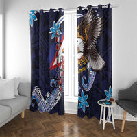 American Samoa Flag Day Window Curtain Bald Eagle with Uatogi and Fue - Polynesian and Floral Tribal Tattoo LT03 With Grommets Navy - Polynesian Pride