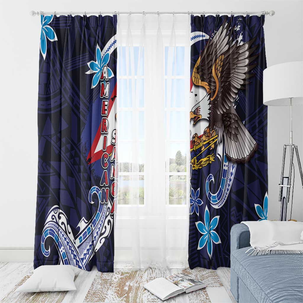 American Samoa Flag Day Window Curtain Bald Eagle with Uatogi and Fue - Polynesian and Floral Tribal Tattoo LT03 - Polynesian Pride
