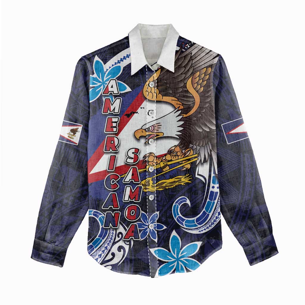 American Samoa Flag Day Women Casual Shirt Bald Eagle with Uatogi and Fue - Polynesian and Floral Tribal Tattoo LT03 - Polynesian Pride