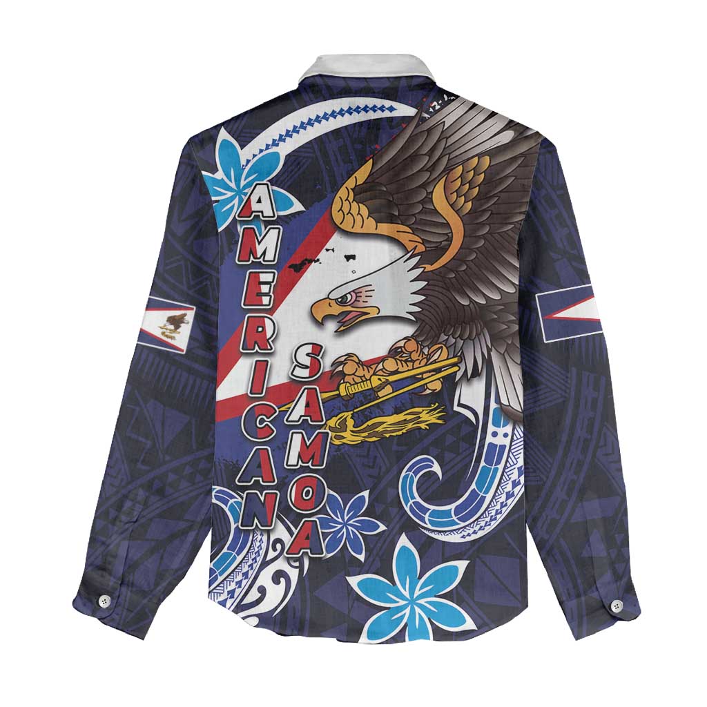 American Samoa Flag Day Women Casual Shirt Bald Eagle with Uatogi and Fue - Polynesian and Floral Tribal Tattoo LT03 - Polynesian Pride