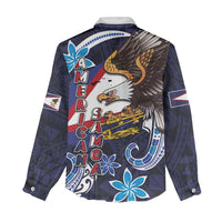 American Samoa Flag Day Women Casual Shirt Bald Eagle with Uatogi and Fue - Polynesian and Floral Tribal Tattoo LT03 - Polynesian Pride