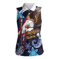 American Samoa Flag Day Women Sleeveless Polo Shirt Bald Eagle with Uatogi and Fue - Polynesian and Floral Tribal Tattoo LT03 Female Navy - Polynesian Pride