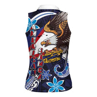 American Samoa Flag Day Women Sleeveless Polo Shirt Bald Eagle with Uatogi and Fue - Polynesian and Floral Tribal Tattoo LT03 - Polynesian Pride