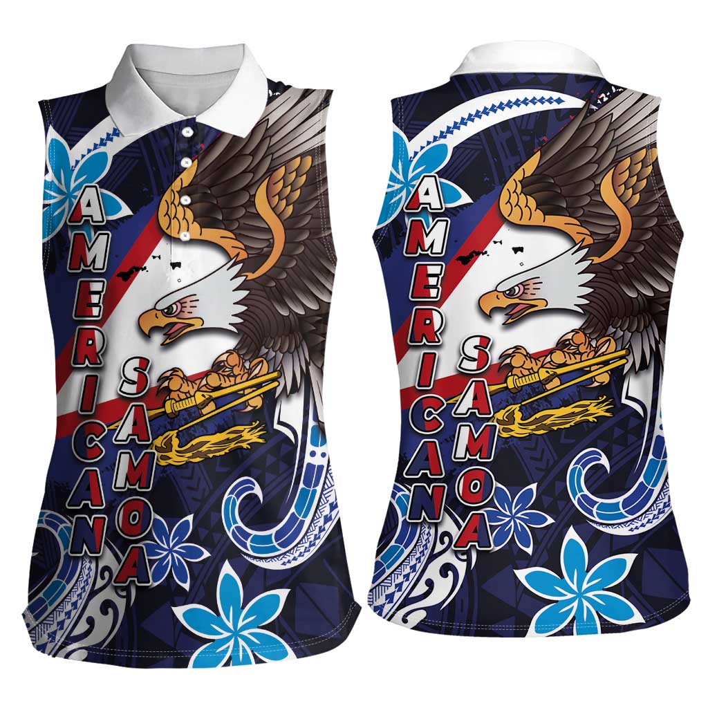 American Samoa Flag Day Women Sleeveless Polo Shirt Bald Eagle with Uatogi and Fue - Polynesian and Floral Tribal Tattoo LT03 - Polynesian Pride