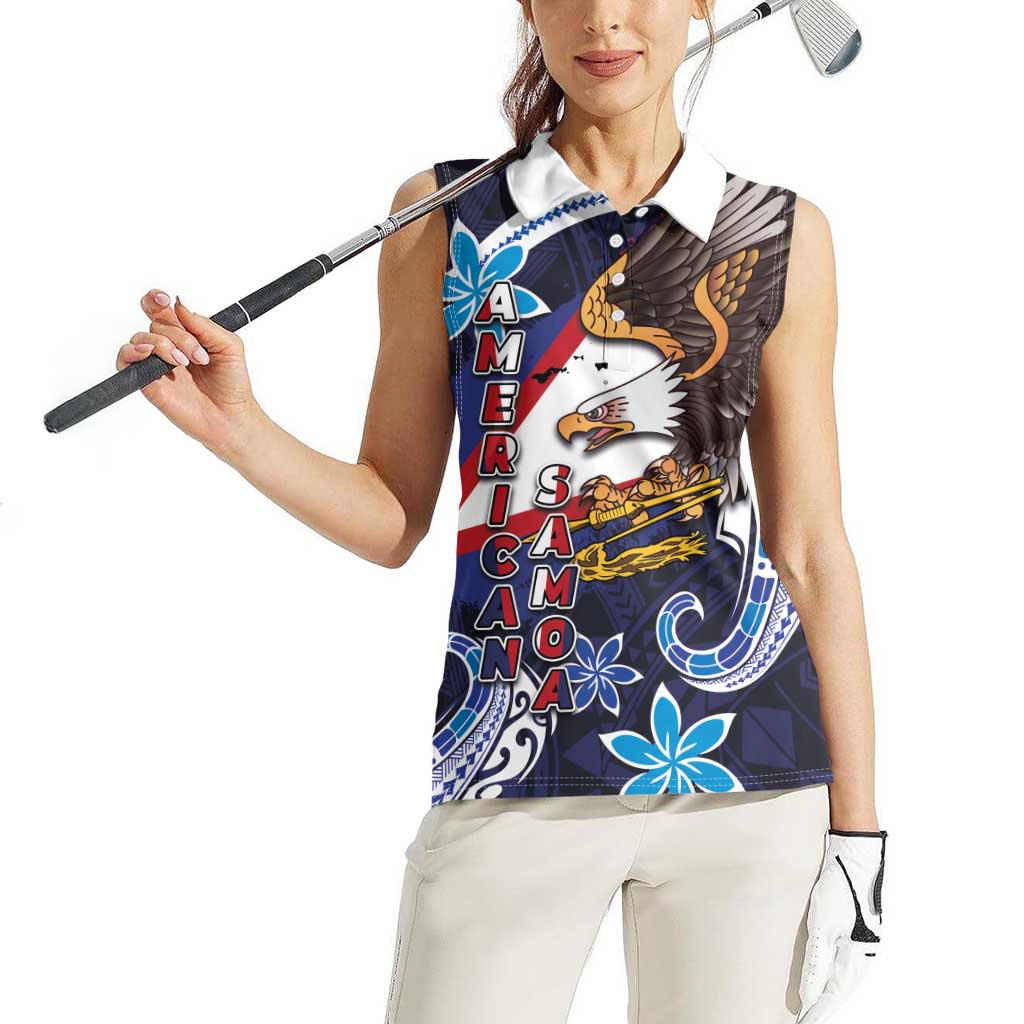 American Samoa Flag Day Women Sleeveless Polo Shirt Bald Eagle with Uatogi and Fue - Polynesian and Floral Tribal Tattoo LT03 - Polynesian Pride