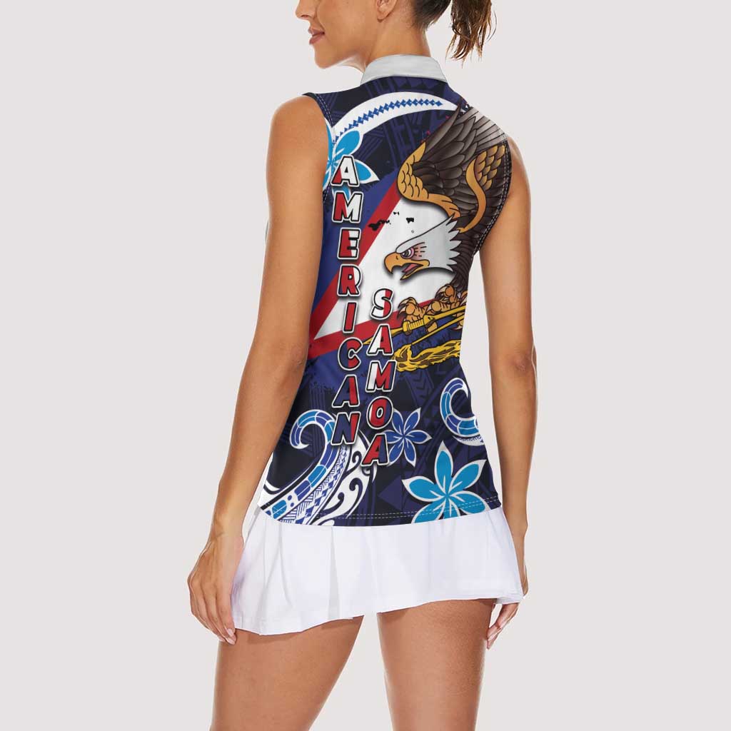 American Samoa Flag Day Women Sleeveless Polo Shirt Bald Eagle with Uatogi and Fue - Polynesian and Floral Tribal Tattoo LT03 - Polynesian Pride