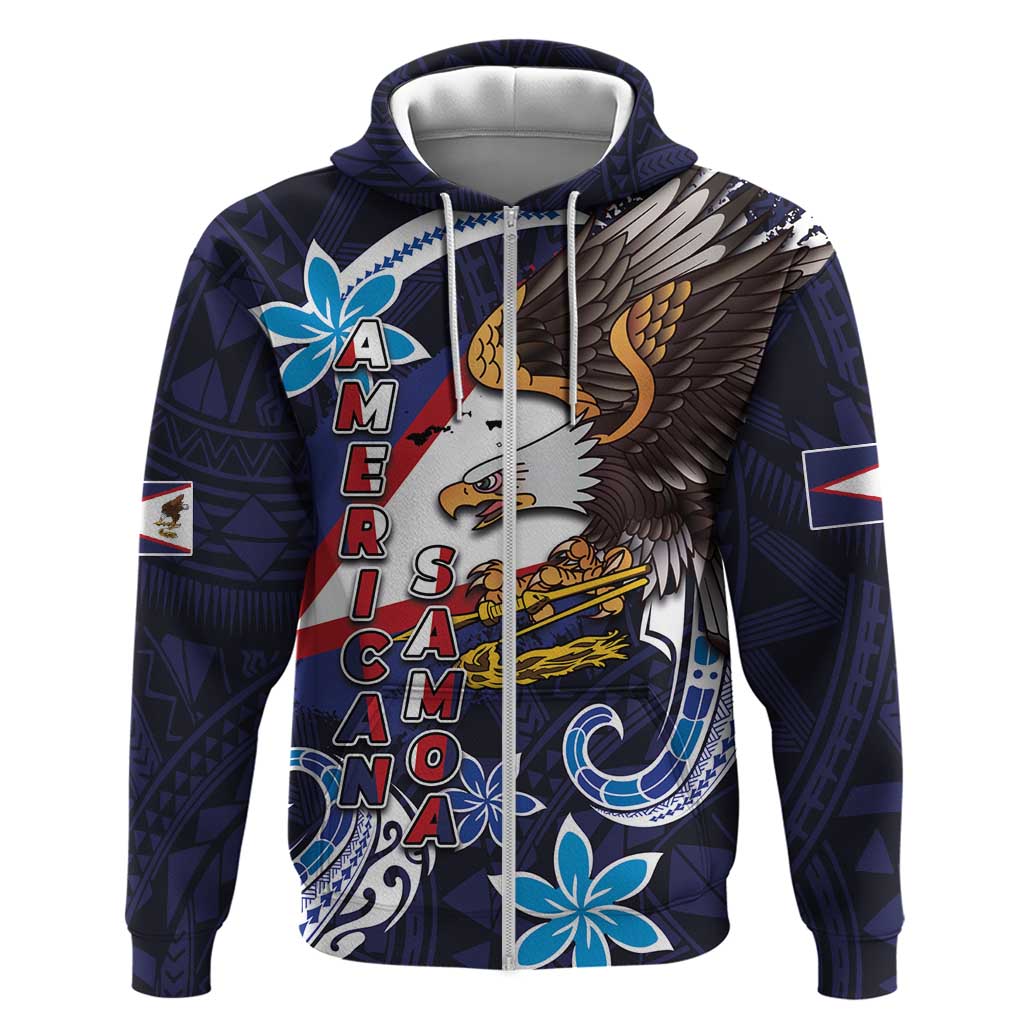 American Samoa Flag Day Zip Hoodie Bald Eagle with Uatogi and Fue - Polynesian and Floral Tribal Tattoo LT03 Zip Hoodie Navy - Polynesian Pride