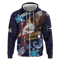 American Samoa Flag Day Zip Hoodie Bald Eagle with Uatogi and Fue - Polynesian and Floral Tribal Tattoo LT03 Zip Hoodie Navy - Polynesian Pride