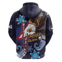 American Samoa Flag Day Zip Hoodie Bald Eagle with Uatogi and Fue - Polynesian and Floral Tribal Tattoo LT03 - Polynesian Pride