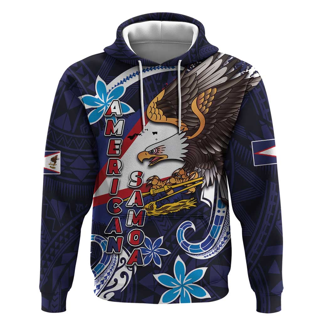 American Samoa Flag Day Zip Hoodie Bald Eagle with Uatogi and Fue - Polynesian and Floral Tribal Tattoo LT03 Pullover Hoodie Navy - Polynesian Pride