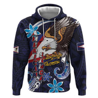 American Samoa Flag Day Zip Hoodie Bald Eagle with Uatogi and Fue - Polynesian and Floral Tribal Tattoo LT03 Pullover Hoodie Navy - Polynesian Pride