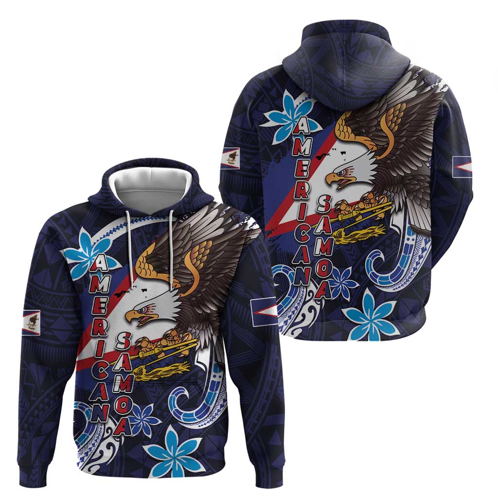 American Samoa Flag Day Zip Hoodie Bald Eagle with Uatogi and Fue - Polynesian and Floral Tribal Tattoo LT03 - Polynesian Pride