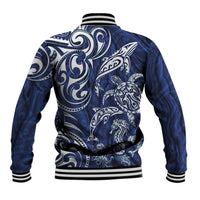 New Zealand Connecting with Seas Baseball Jacket Maori Tribal and Sea Animals Tattoo - White Glass Style LT03 - Polynesian Pride