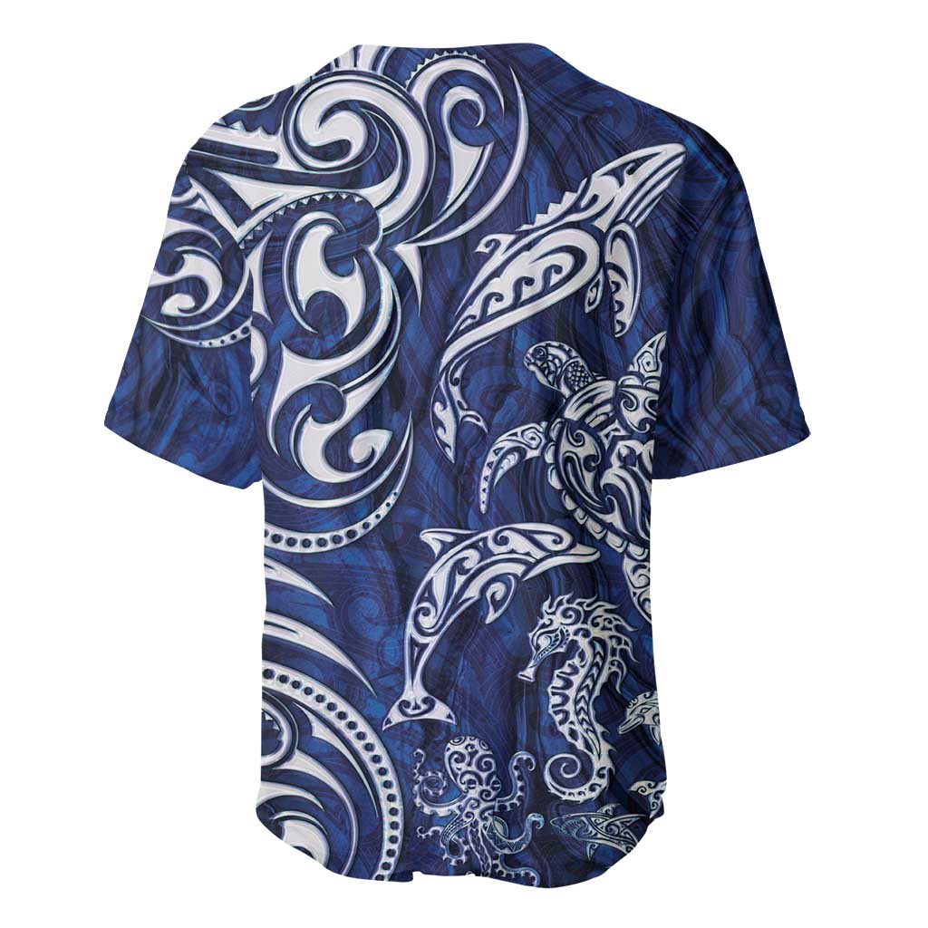 New Zealand Connecting with Seas Baseball Jersey Maori Tribal and Sea Animals Tattoo - White Glass Style LT03 - Polynesian Pride