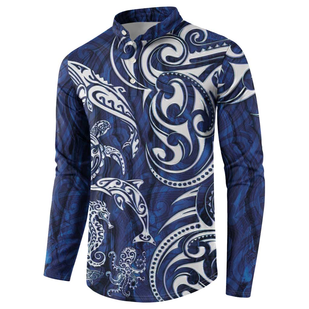 New Zealand Connecting with Seas Button Sweatshirt Maori Tribal and Sea Animals Tattoo - White Glass Style LT03 - Polynesian Pride