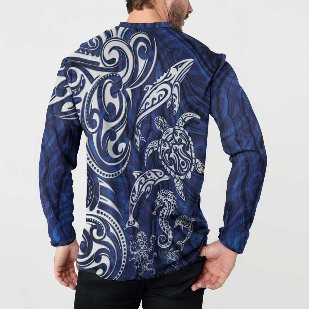 New Zealand Connecting with Seas Button Sweatshirt Maori Tribal and Sea Animals Tattoo - White Glass Style LT03 - Polynesian Pride