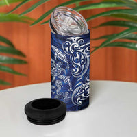 New Zealand Connecting with Seas 4 in 1 Can Cooler Tumbler Maori Tribal and Sea Animals Tattoo - White Glass Style LT03 - Polynesian Pride