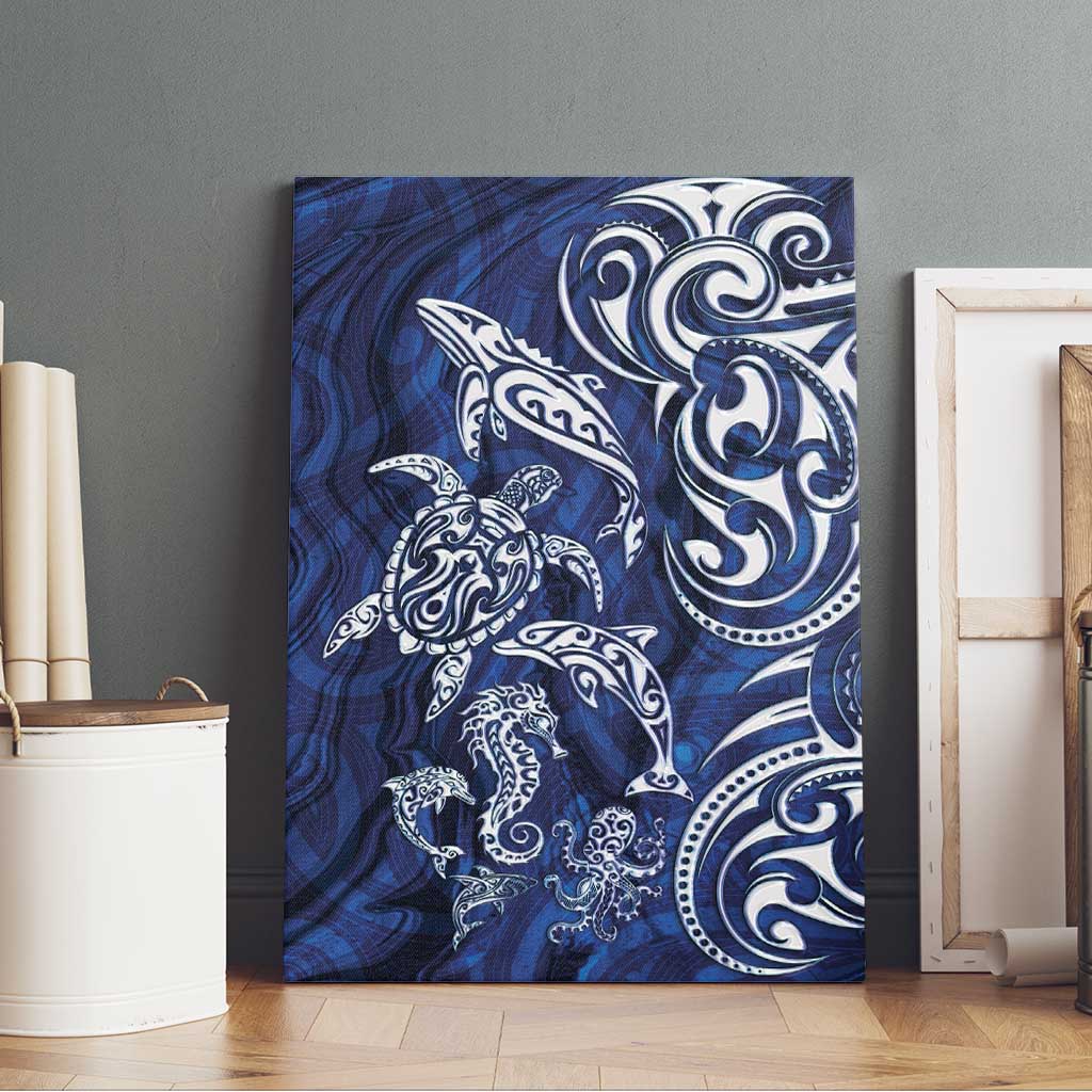 New Zealand Connecting with Seas Canvas Wall Art Maori Tribal and Sea Animals Tattoo - White Glass Style LT03 - Polynesian Pride
